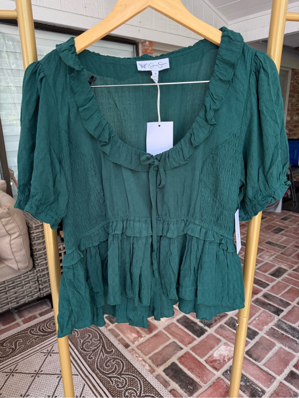NWT Jessica Simpson Green Ruffle Peplum Top M